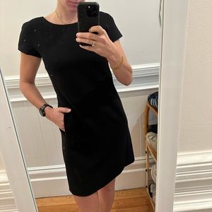 Cap sleeve black suit dress